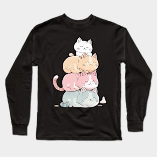 Kawaii Cute Cats Lying on top each other Long Sleeve T-Shirt